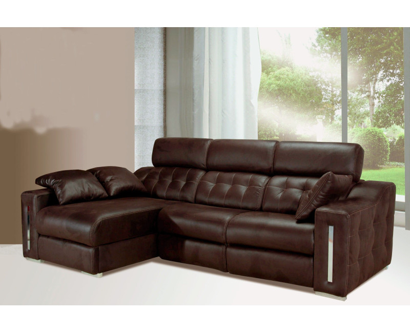 Sofá 3 plazas piel con chaise longue Rolan | Sofás de cuero español