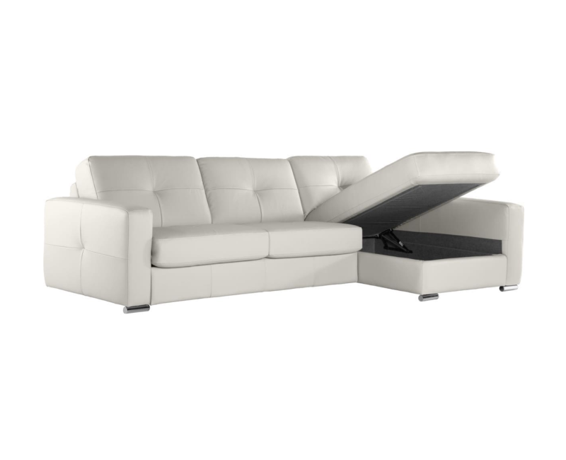 Sofá cama con chaise longue en piel natural Boston | Sofá cama de piel