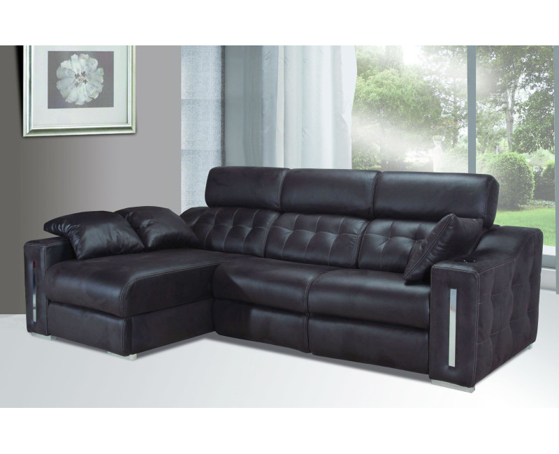 Sofá 3 plazas piel con chaise longue Rolan | Sofás de cuero español