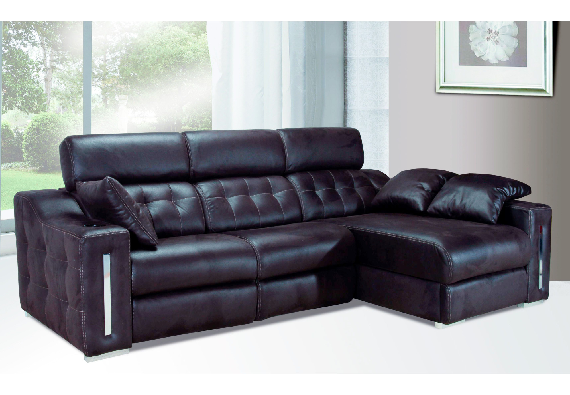 Sofá 3 plazas piel con chaise longue Rolan | Sofás de cuero español