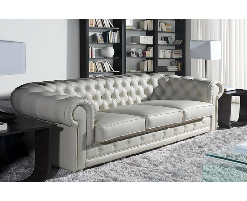 Sofá Chesterfield 3 Plazas Chester Piel Blanca Natural – Classic