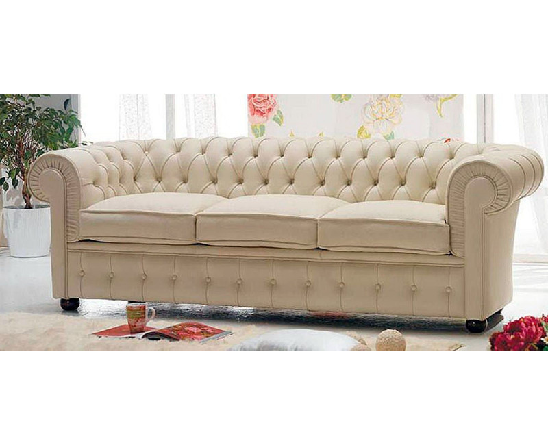 Sofá Chesterfield 3 Plazas Chester Piel Blanca Natural – Classic