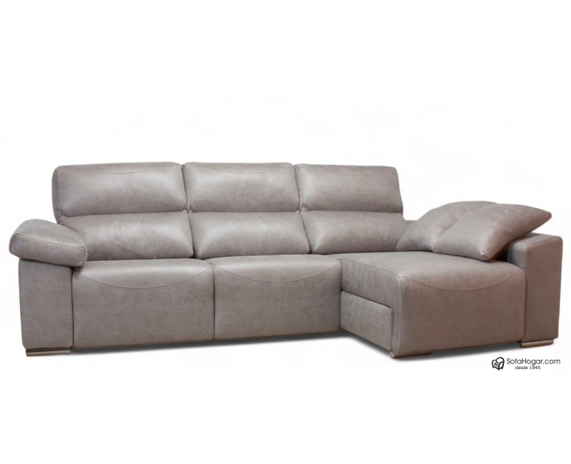 Sofá 3 plazas con chaise longue en piel vaca natural | SofaHogar
