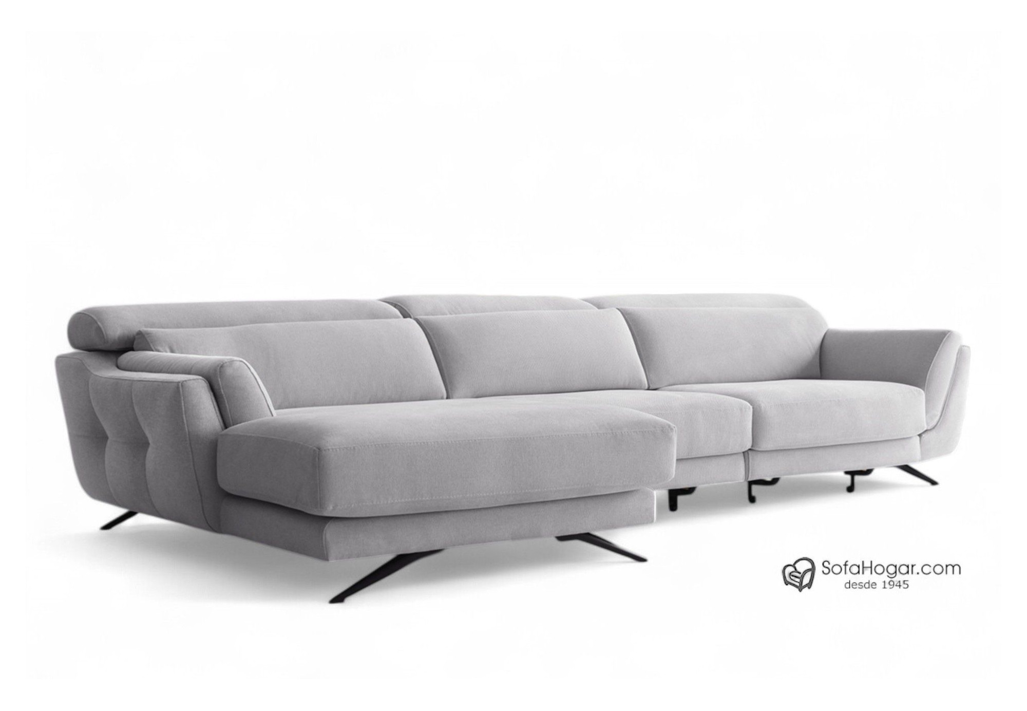 Sofá de Piel Natural con Chaise Longue Asientos Deslizantes Carro