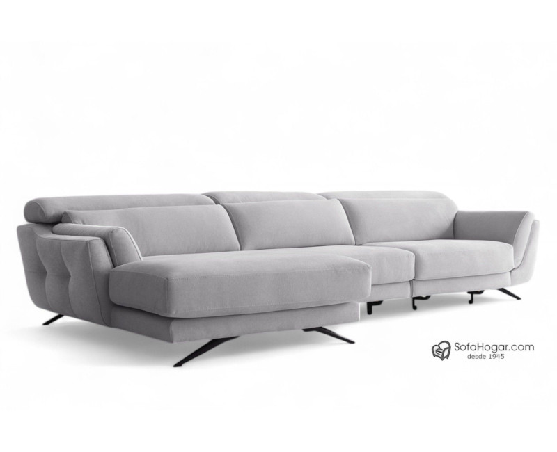 Sofá de Piel Natural con Chaise Longue Asientos Deslizantes Carro