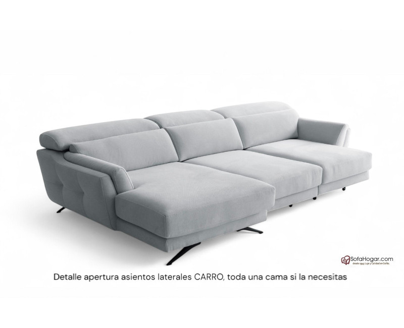Sofá de Piel Natural con Chaise Longue Asientos Deslizantes Carro