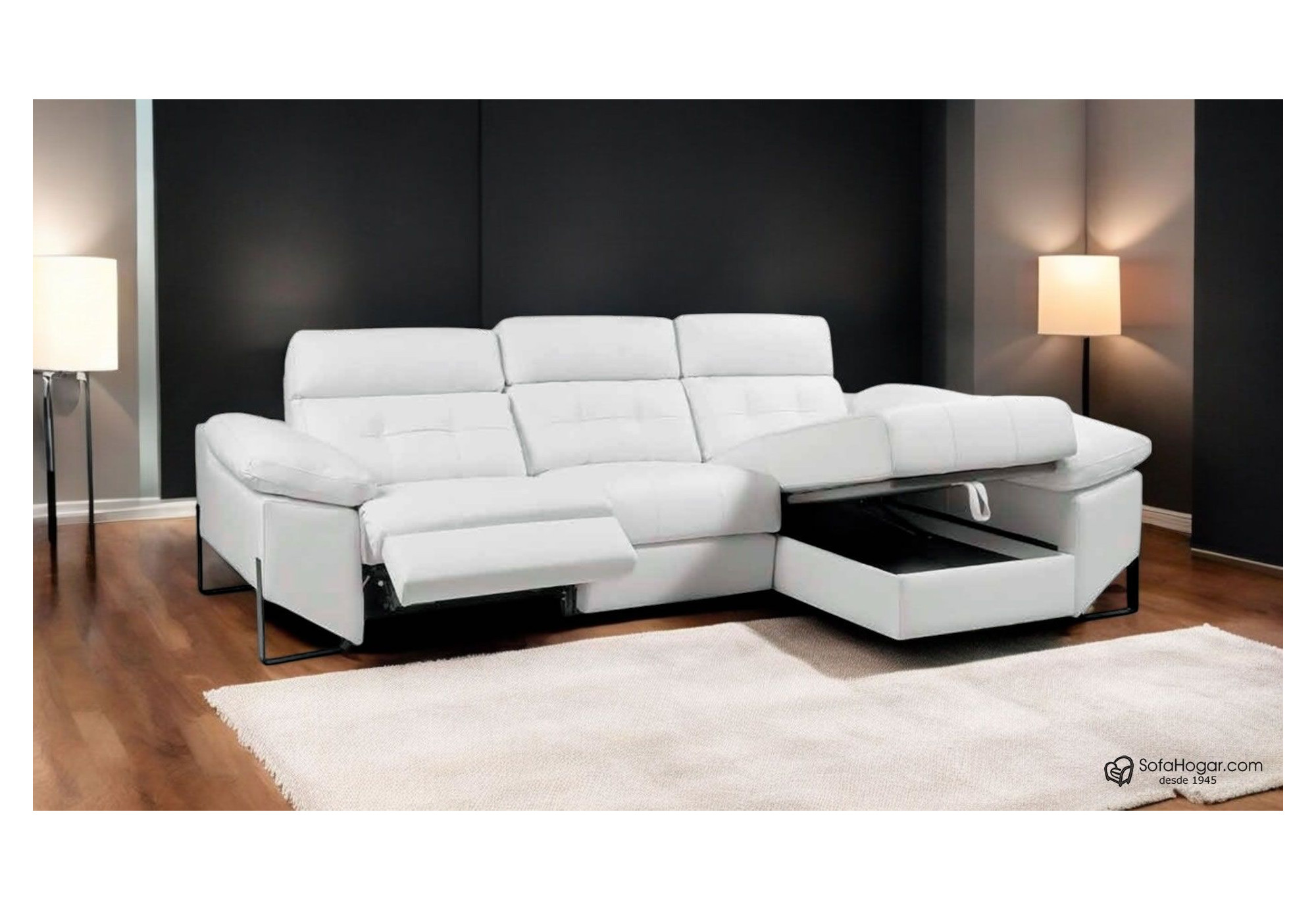 Sofá Chaise Longue Relax Eléctrico en Piel Natural-Modelo Luca Confort