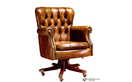 Sillón Despacho Inglés Piel Natural – Giratorio y con Ruedas