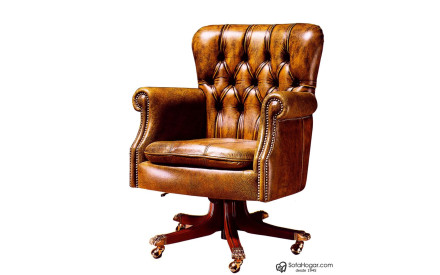 Sillón Despacho Inglés Piel Natural – Giratorio y con Ruedas 2