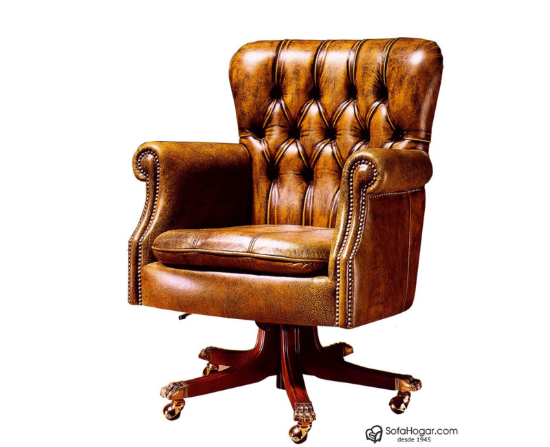 Sillón Despacho Inglés Piel Natural – Giratorio y con Ruedas