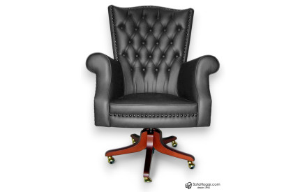 Sillón de Oficina Inglés de Lujo Casación | Piel Genuina, Giratorio