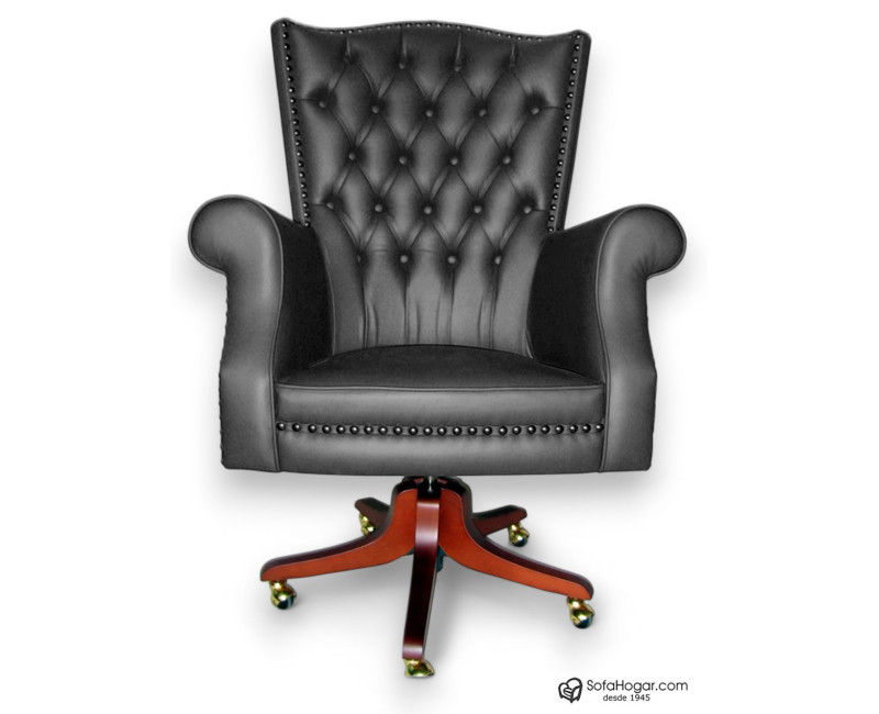 Sillón de Oficina Inglés de Lujo Casación | Piel Genuina, Giratorio