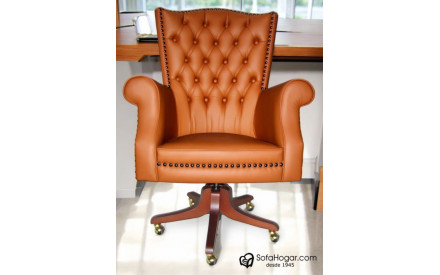 Sillón de Oficina Inglés de Lujo Casación | Piel Genuina, Giratorio 2
