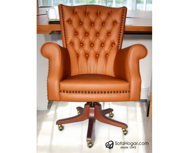 Sillón de Oficina Inglés de Lujo Casación | Piel Genuina, Giratorio