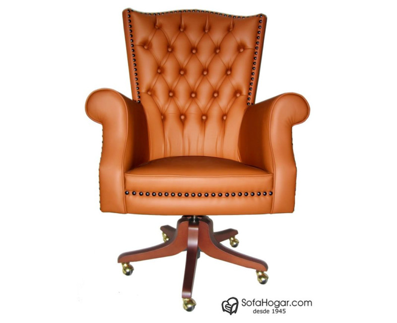 Sillón de Oficina Inglés de Lujo Casación | Piel Genuina, Giratorio
