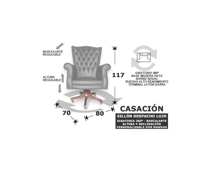 Sillón de Oficina Inglés de Lujo Casación | Piel Genuina, Giratorio