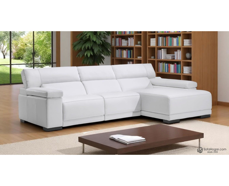 Sofá 4 plazas blanco con chaise longue PAOLA | Comprar sofás de piel