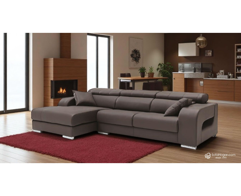 Sofá PARADISE en piel chocolate – Chaise Longue moderna y relax