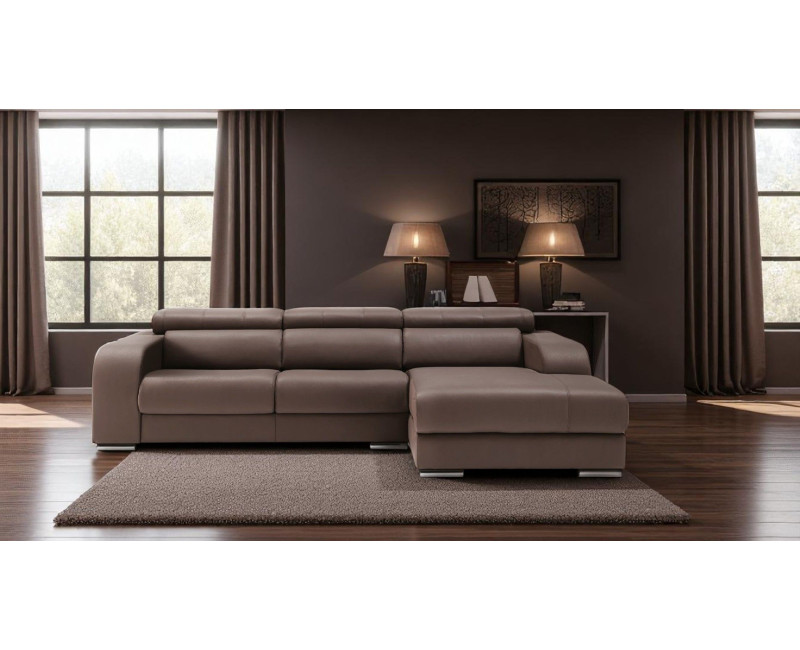 Sofá PARADISE en piel chocolate – Chaise Longue moderna y relax