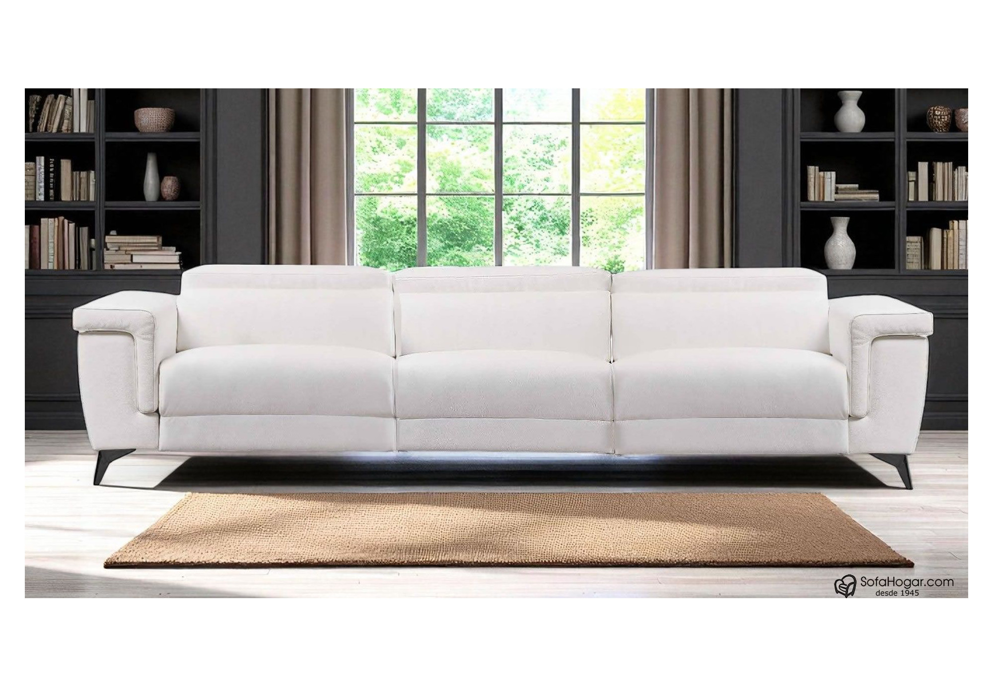 Sofá de Piel Blanca con Relax Eléctrico y Asientos Deslizantes