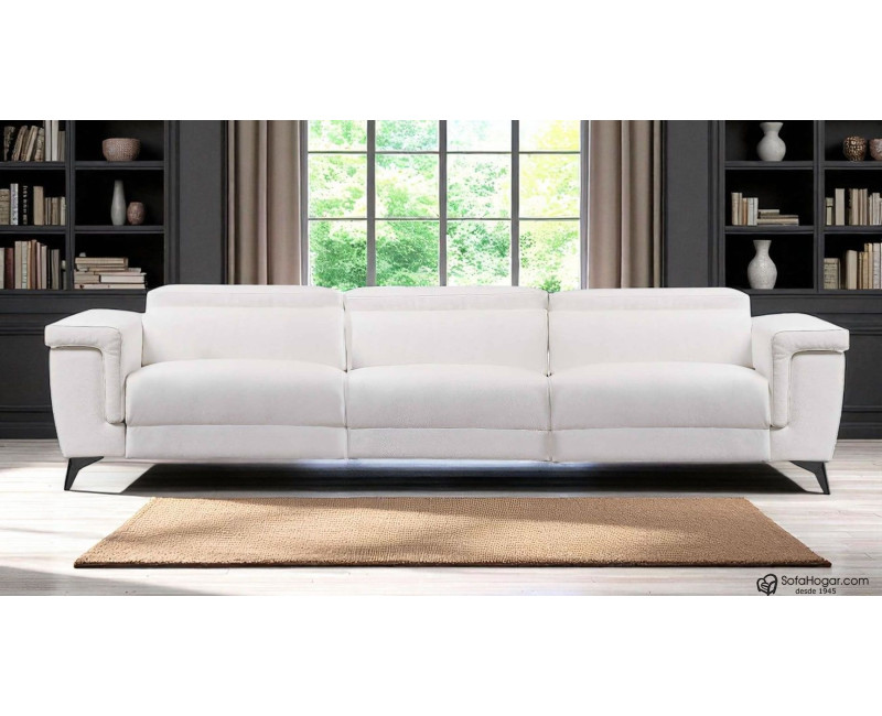 Sofá de Piel Blanca con Relax Eléctrico y Asientos Deslizantes