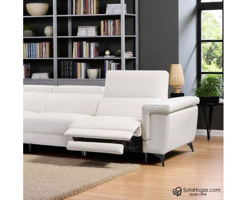 Sofá de Piel Blanca con Relax Eléctrico y Asientos Deslizantes