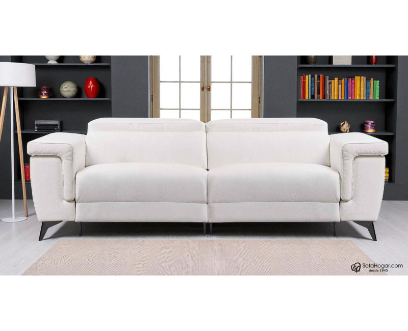 Sofá de Piel Blanca con Relax Eléctrico y Asientos Deslizantes