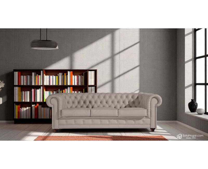 Sofá Chesterfield 3 Plazas Chester Piel Blanca Natural – Classic