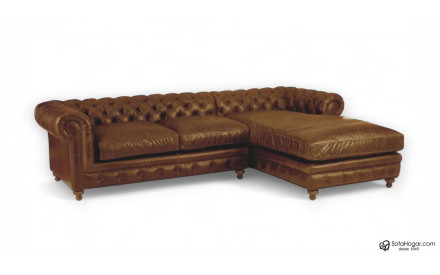 Sofá Chesterfield Chaise Longue de Piel Natural – Estilo Inglés y Artesanía Española
