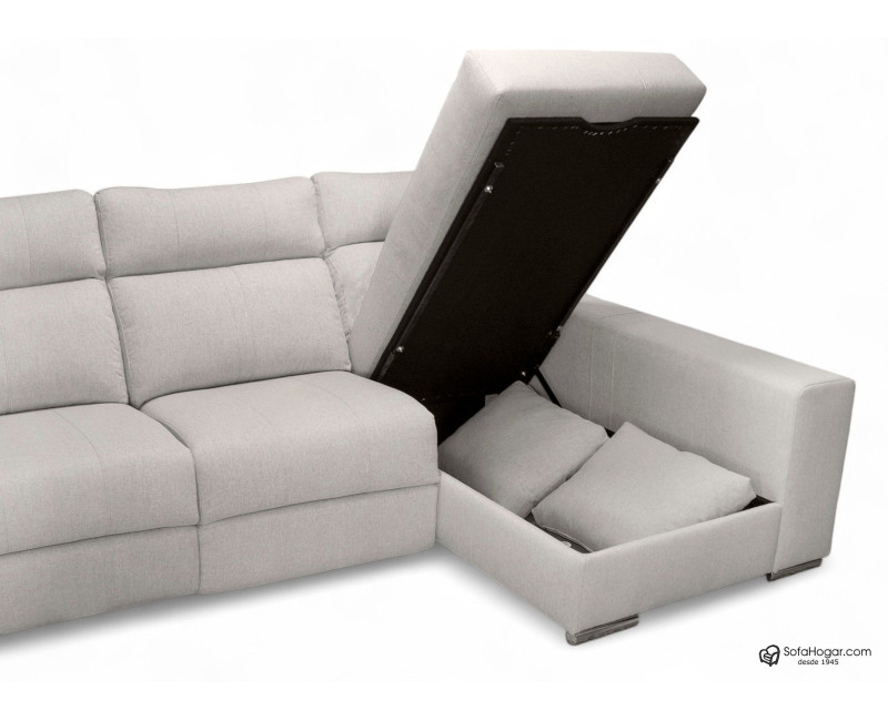 Chaise Longue Moderna Piel Blanca Relax Eléctrico Motor con Almacenaje IKER.