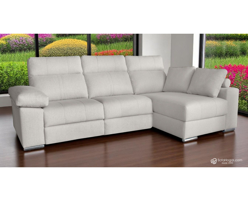 Chaise Longue Moderna Piel Blanca Relax Eléctrico Motor con Almacenaje IKER.