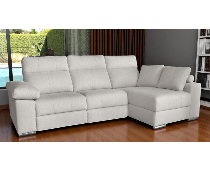 Chaise Longue Moderna Piel Blanca Relax Eléctrico Motor con Almacenaje IKER.