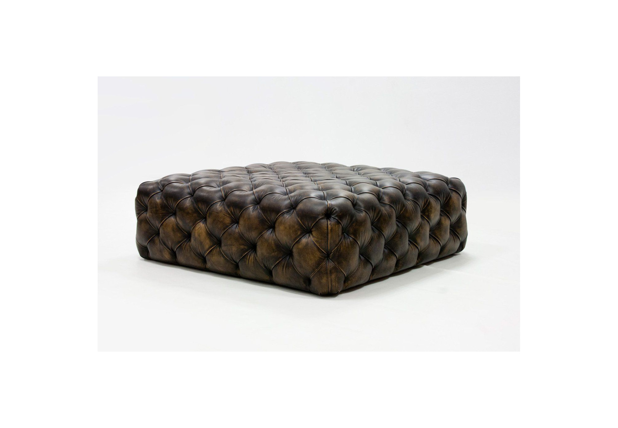 Puff Mesa Centro Cuadrada Chester Piel |Modelo Inglés