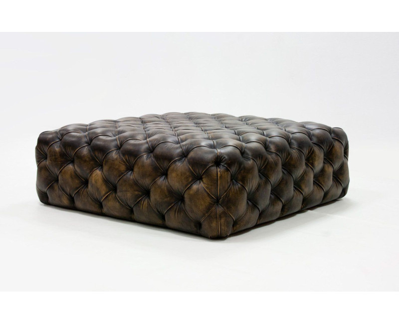 Puff Mesa Centro Cuadrada Chester Piel |Modelo Inglés