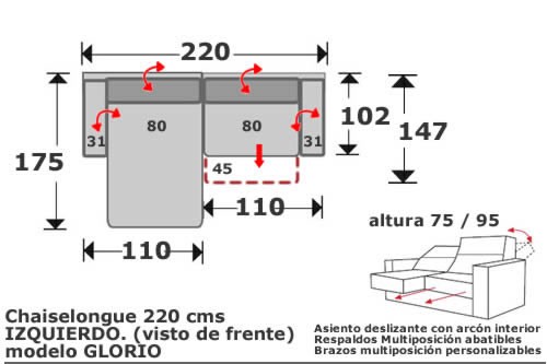 (166) ChaiseLongue 220cm Izdo