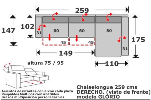 (165) ChaiseLongue 259cm Dcho