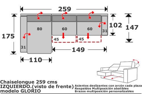(165) ChaiseLongue 259cm Izdo