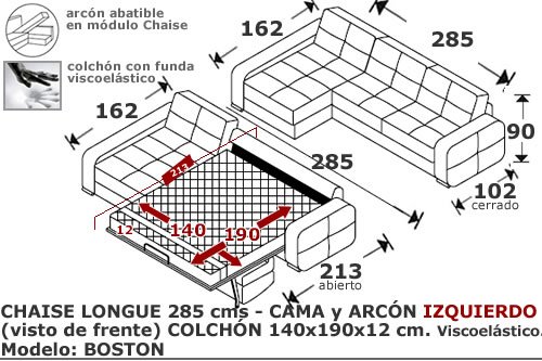(175) ChaiseLongue Cama 285cm Izdo