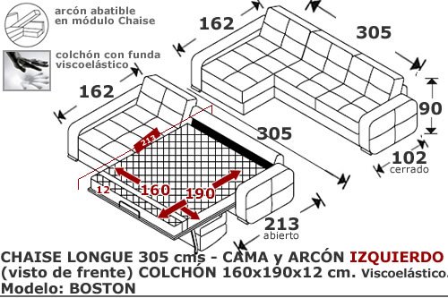 (175) ChaiseLongue Cama 305cm Izdo