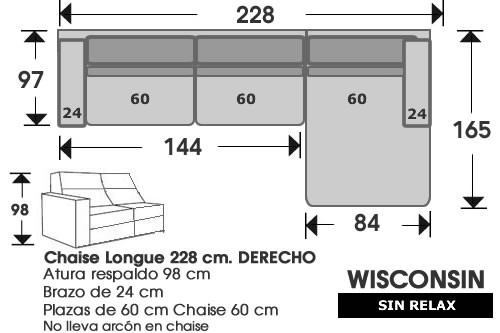 (210) ChaiseLongue 228cm DCHO sin relax