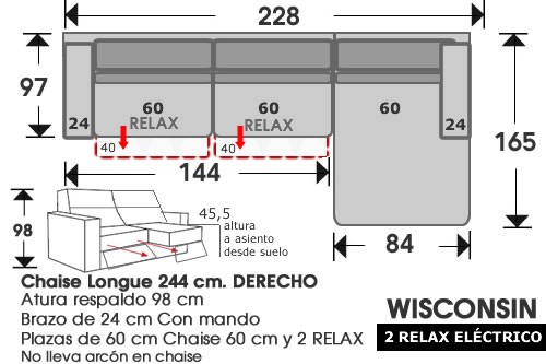 (210) ChaiseLongue 228cm DCHO 2 relax