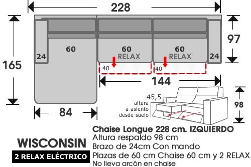 (210) ChaiseLongue 228cm IZDO 2 relax