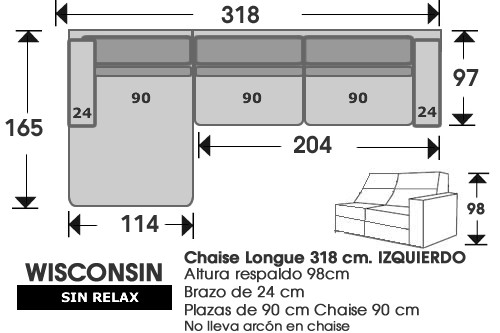 (210) ChaiseLongue 318cm IZDO sin relax