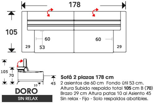 (217) Sofa 2plazas 178cm Sin Relax