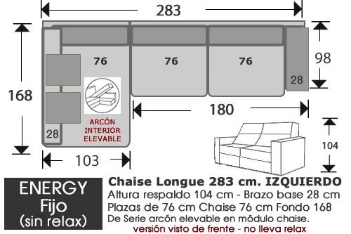 (262) ChaiseLongue 283cm IZDO Fijo