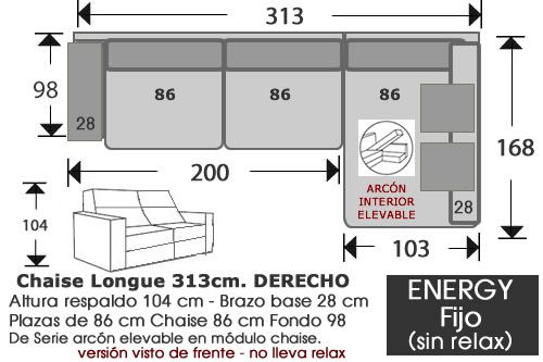 (262) ChaiseLongue 313cm DCHO Fijo