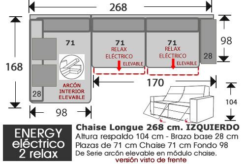 (262) ChaiseLongue 268cm IZDO 2 Relax Eléct.