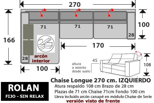 (264) ChaiseLongue 270cm IZDO  FIJO