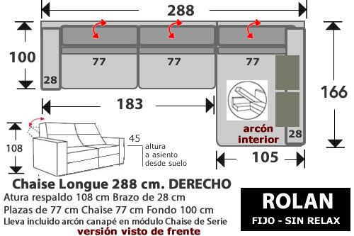 (264) ChaiseLongue 288cm DCHO  FIJO