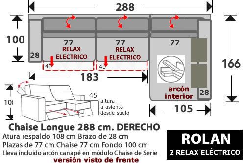 (264) ChaiseLongue 288cm DCHO Relax eléctrico